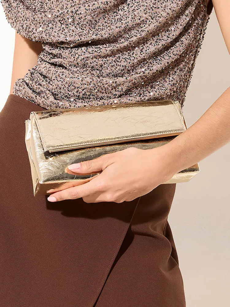 Buy Friends Like These Gold Foldover Clutch Bag from Next Ireland | Next EU