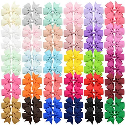 40 Pcs 3 inch Solid Color Grosgrain Ribbon Baby Girls Hair Bows Alligator Clips Hair Accessories for | Amazon (US)