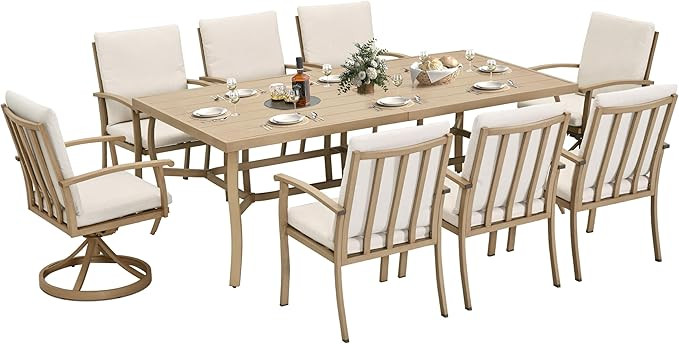 HAPPATIO Aluminum 9 Piece Patio Dining Sets, Outdoor Dining Set for 8, Patio Furniture Sets, 2 Sw... | Amazon (US)