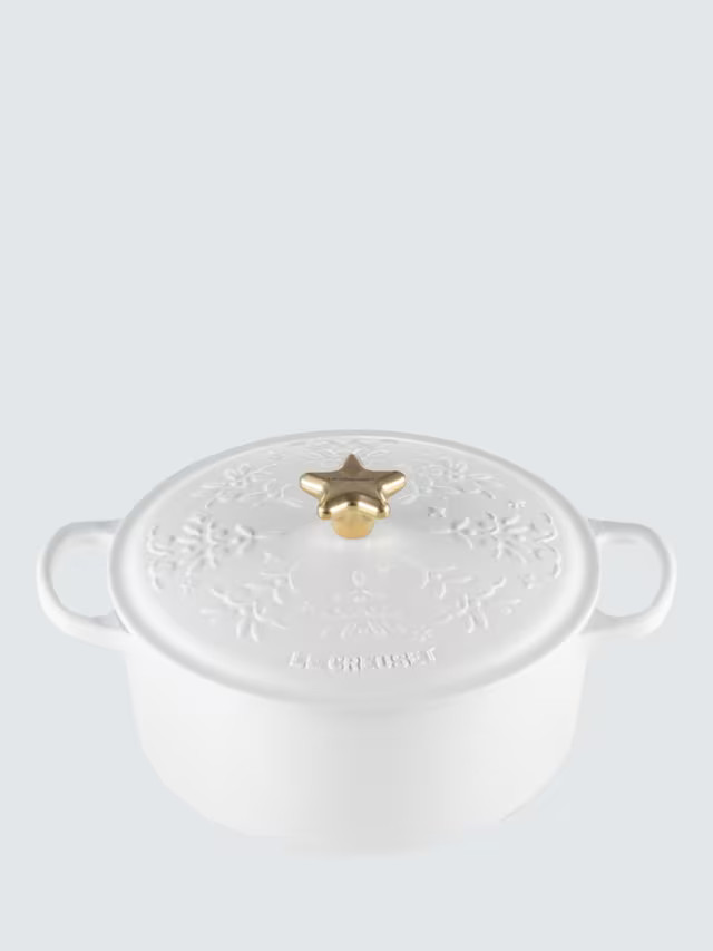 Le CreusetCast Iron Noel Round Casserole, 24cm, White | John Lewis (UK)