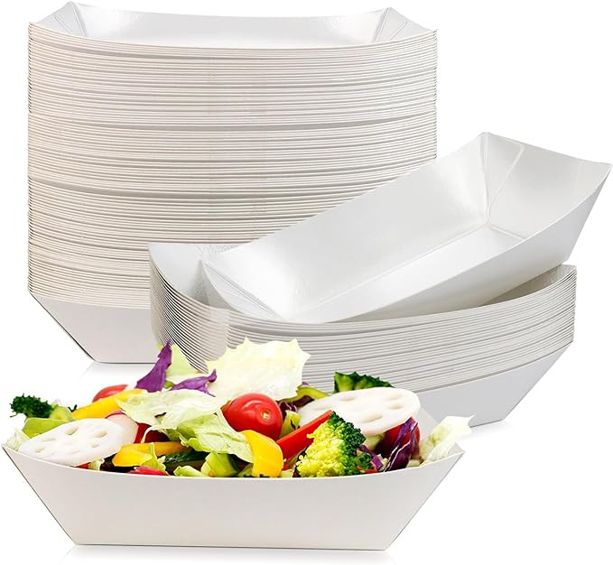 Oomcu 100 Pack 3 lb Heavy Duty Disposable Kraft White Paper Food Trays,Take Out Food Serving Boat... | Amazon (US)