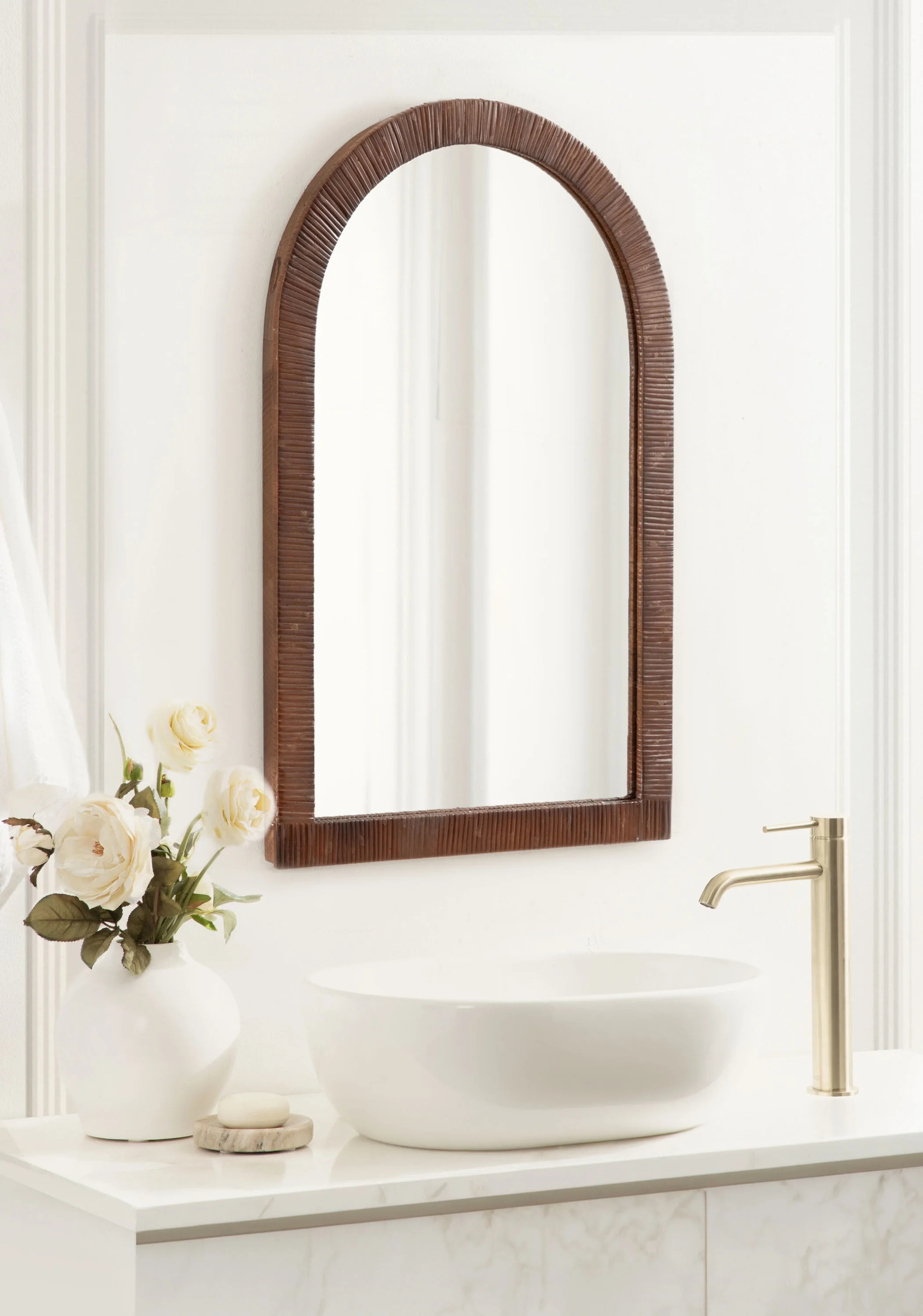 Kate and Laurel Rahfy Boho Arched Rattan Mirror, 20 x 30, Brown, Decorative Arch Wall Mirror with... | Walmart (US)