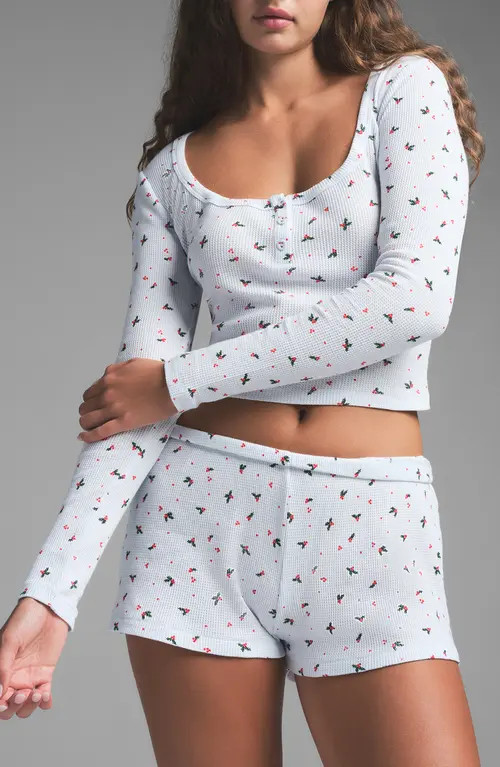 SKIMS Thermal Knit Henley Short Pajamas in Cloud Holly Print at Nordstrom, Size Large | Nordstrom