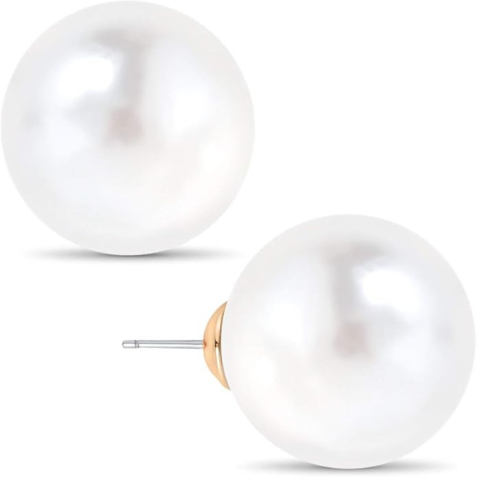 Humble Chic Big Simulated Pearl Earrings for Women - Oversized Classic Faux Round Large Ear Studs... | Amazon (US)