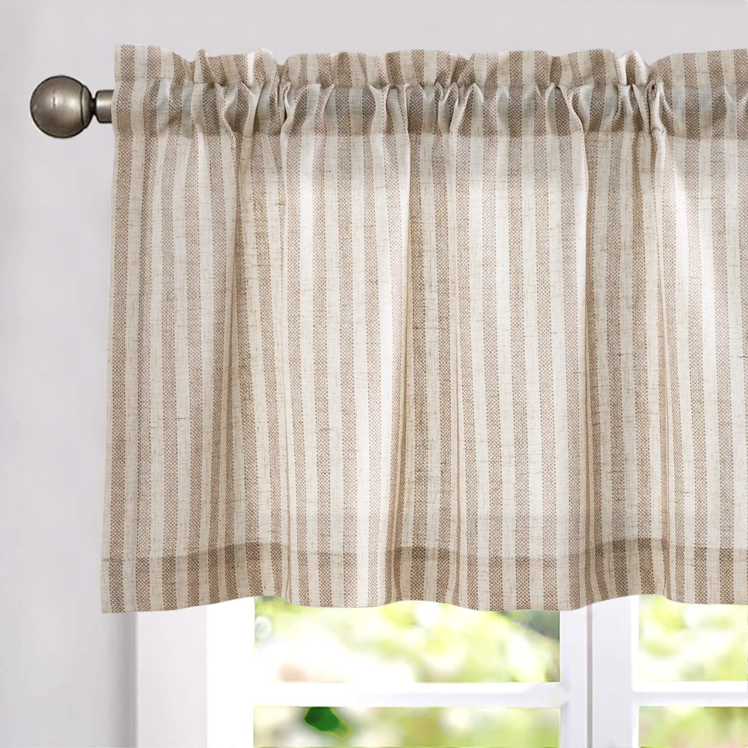 Vangao Kitchen Valance Linen Blend Stripe Short Curtains Fall Decor Farmhouse Country Rustic Pins... | Amazon (US)