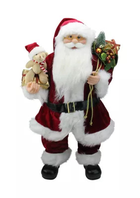 Northlight 24" Traditional Standing Santa Claus Christmas Figure with Teddy Bear and Gift Bag | Belk