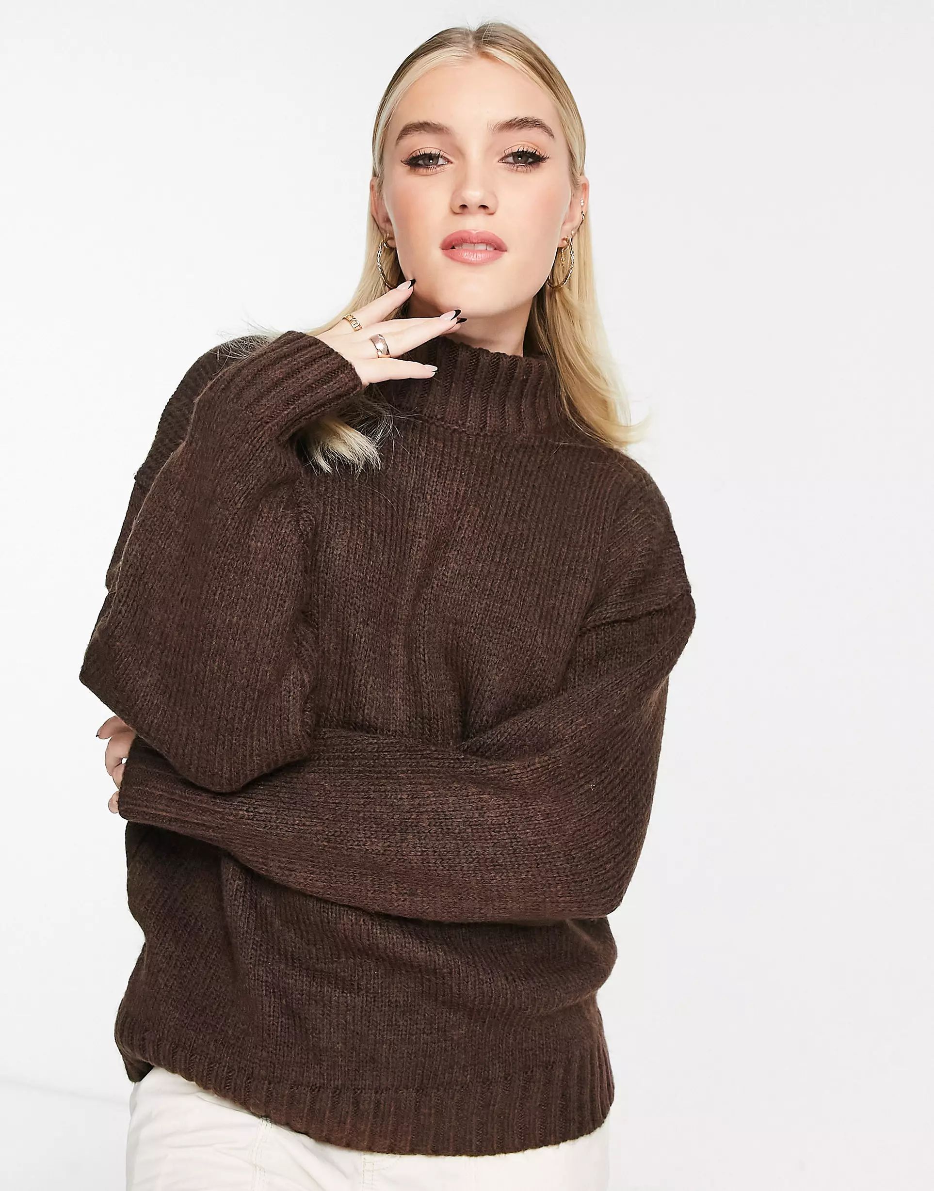 ASOS DESIGN high neck sweater in brown | ASOS (Global)