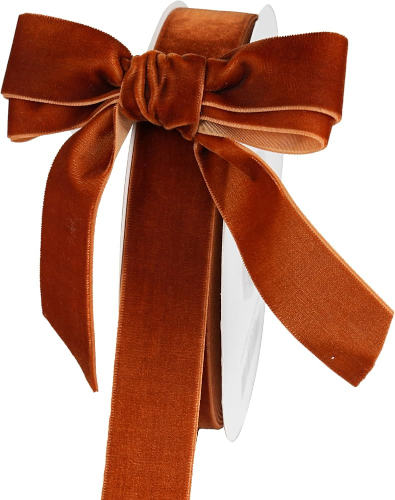 Copper Velvet Ribbon 1 Inch Copper Brown Single Face Velvet Ribbon for Christmas Tree Decoration,... | Amazon (US)