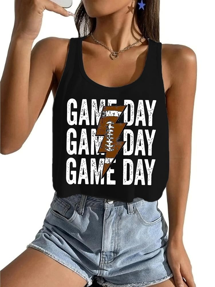 Game Day Shirt Women's Sexy Football Crop Tank Vintage Shirt Sport Season Sleeveless Tee Tops | Amazon (US)