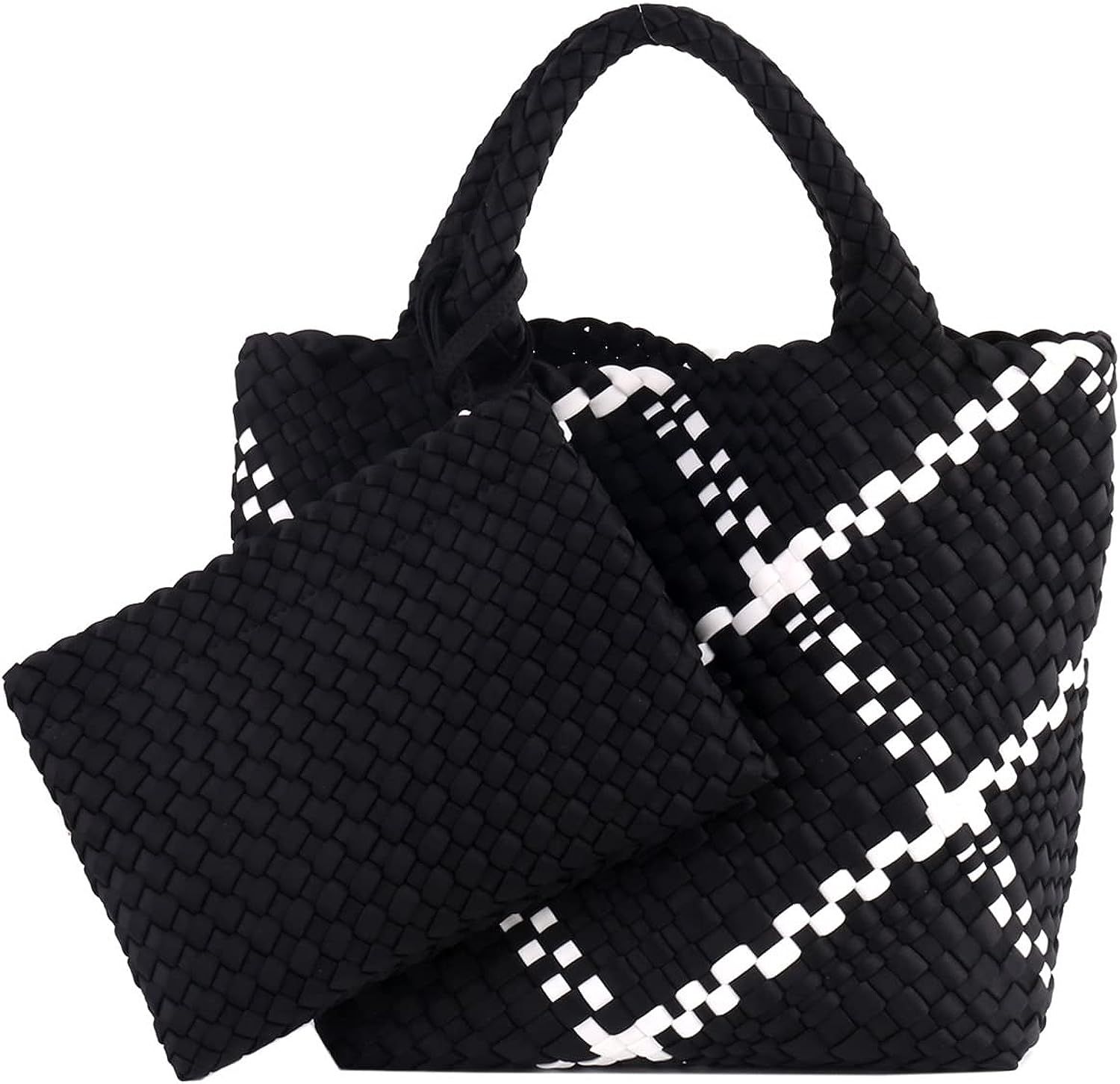LMKIDS Woven Tote Bag + Purse Women Neoprene Tote Handbag Fashion Large Shoulder Top-Handle Travel B | Amazon (US)