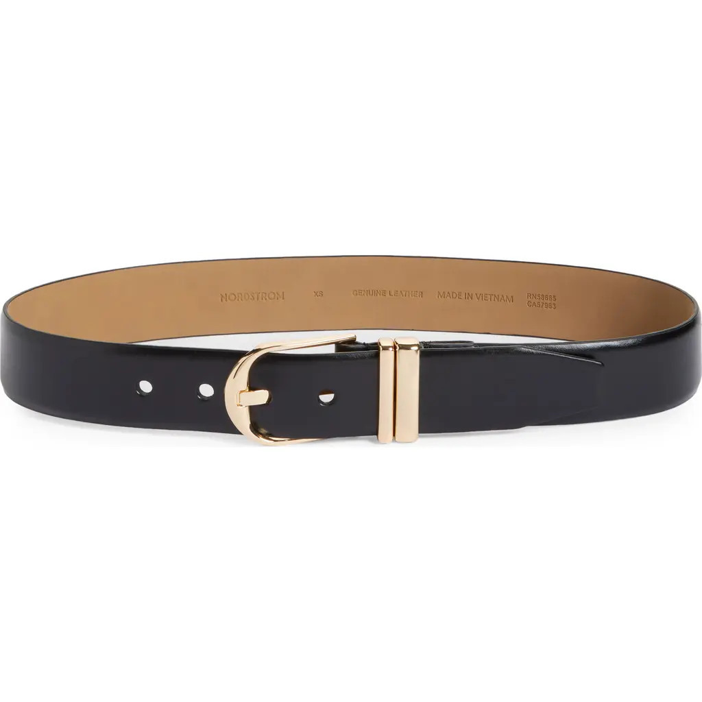 Nordstrom Leather Belt in Black- Gold at Nordstrom, Size X-Small | Nordstrom