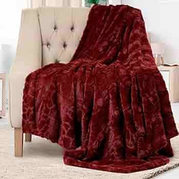Everlasting Comfort Luxury Faux Fur Throw Blanket - Soft, Fluffy, Warm, Cozy, Plush (Dark Red) | Amazon (US)