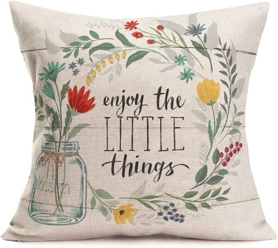 Fukeen Inspirational Quotes Throw Pillow Cases Bloom Leaves Decorative Cotton Linen Cushion Cover... | Amazon (US)