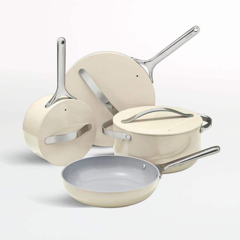 Caraway Home Cream Non-Stick Ceramic 7-Pc. Cookware Set | Crate and Barrel | Crate & Barrel