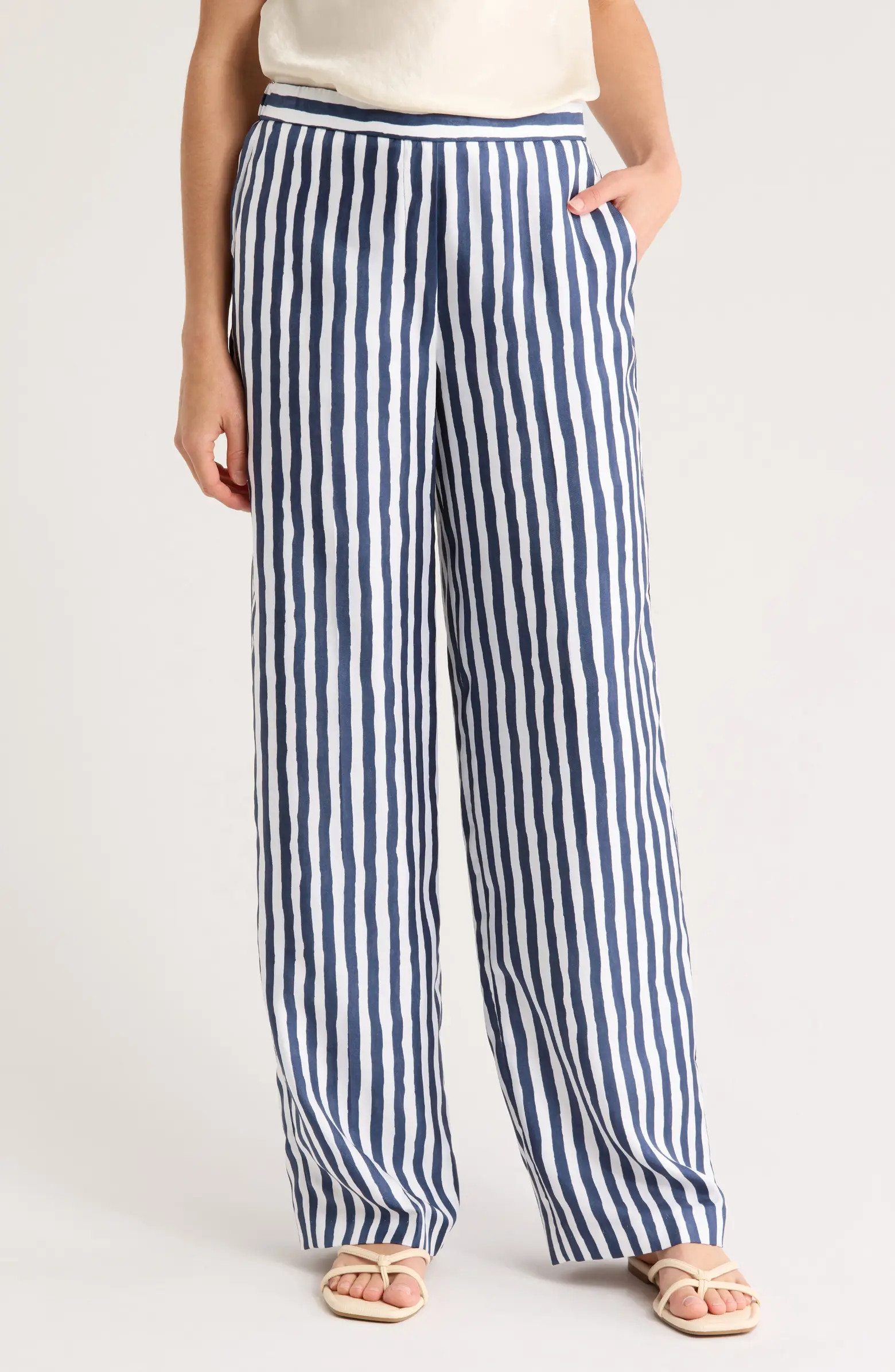 Theory Relax Stripe Silk Pull-On Pants | Nordstromrack | Nordstrom Rack