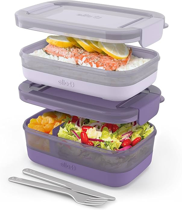Ello 2-Pack Lunch Stack Plastic Food Storage Container Bento Box with Airtight, Leak-Proof Lockin... | Amazon (US)
