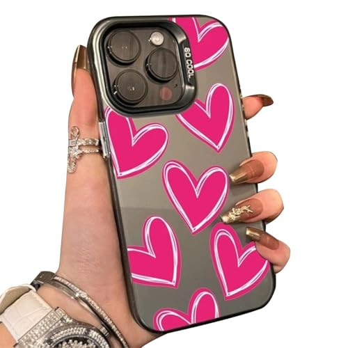 Cutecasee Phone Case for Women/Girls, Luxury Love Heart Electroplate Silver Case Compatible with iPhone 11, Black with Pink Hearts | Amazon (US)