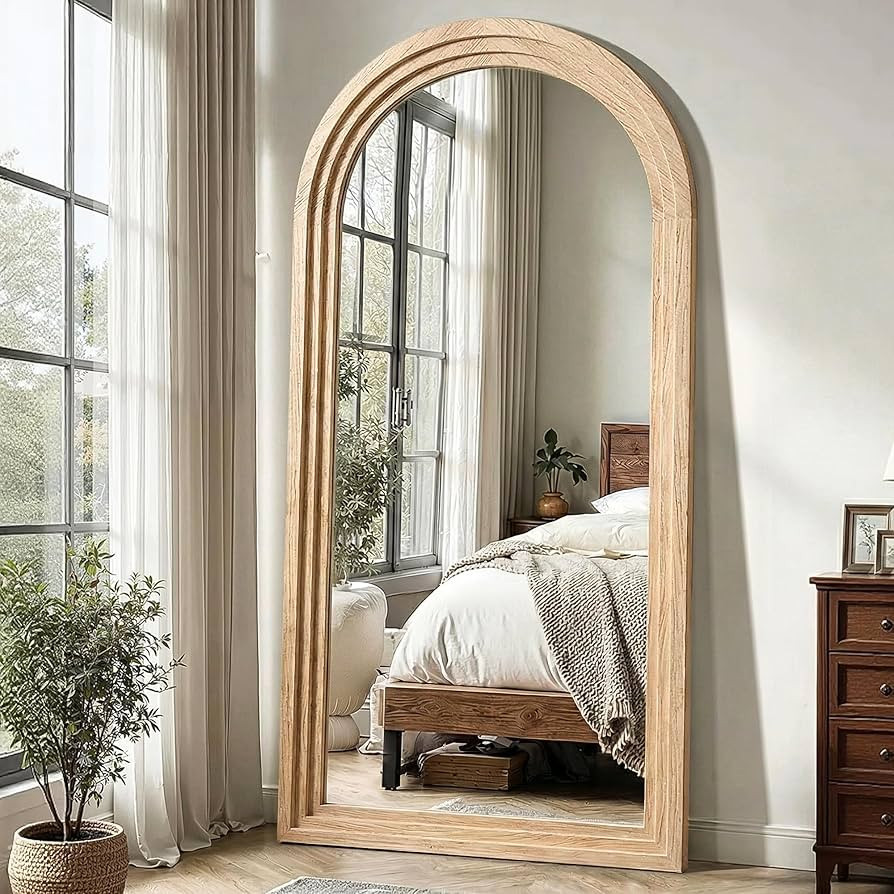 Delma Arched Full Length Floor Mirror with Stand, 75x35 Rustic Farmhouse Solid Wood Frame Wall Mi... | Amazon (US)
