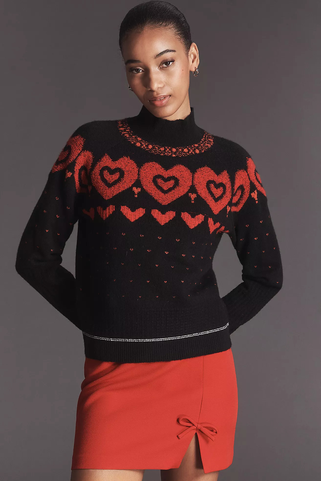 Maeve Mock-Neck Metallic Heart Icon Sweater | Anthropologie (US)