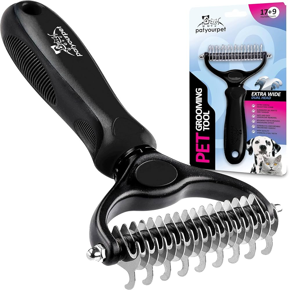 Pat Your Pet Deshedding Dog Brush - Double Sided Undercoat Grooming Rake for Dogs & Cats, Dematti... | Amazon (US)