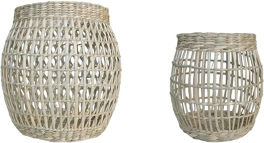Set 2 Woven Seagrass Lanterns, Boho Wicker Lantern with Round Shape, Decorative Seagrass Candle H... | Amazon (US)