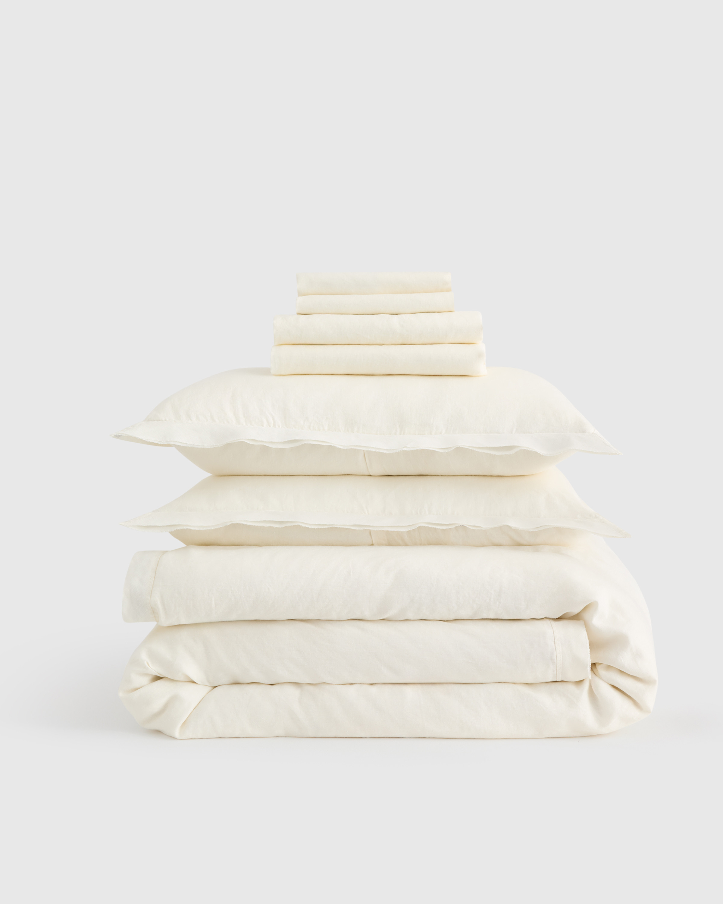 Quince | European Linen Double Flange Deluxe Bedding Bundle in Ivory, Size Queen | Quince