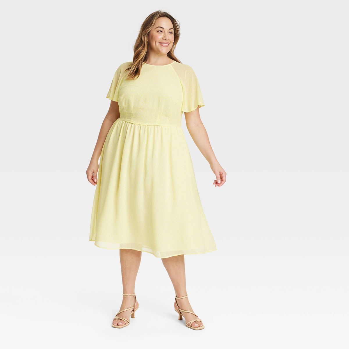 Women's Flutter Short Sleeve Chiffon Midi A-Line Dress - Ava & Viv™ | Target