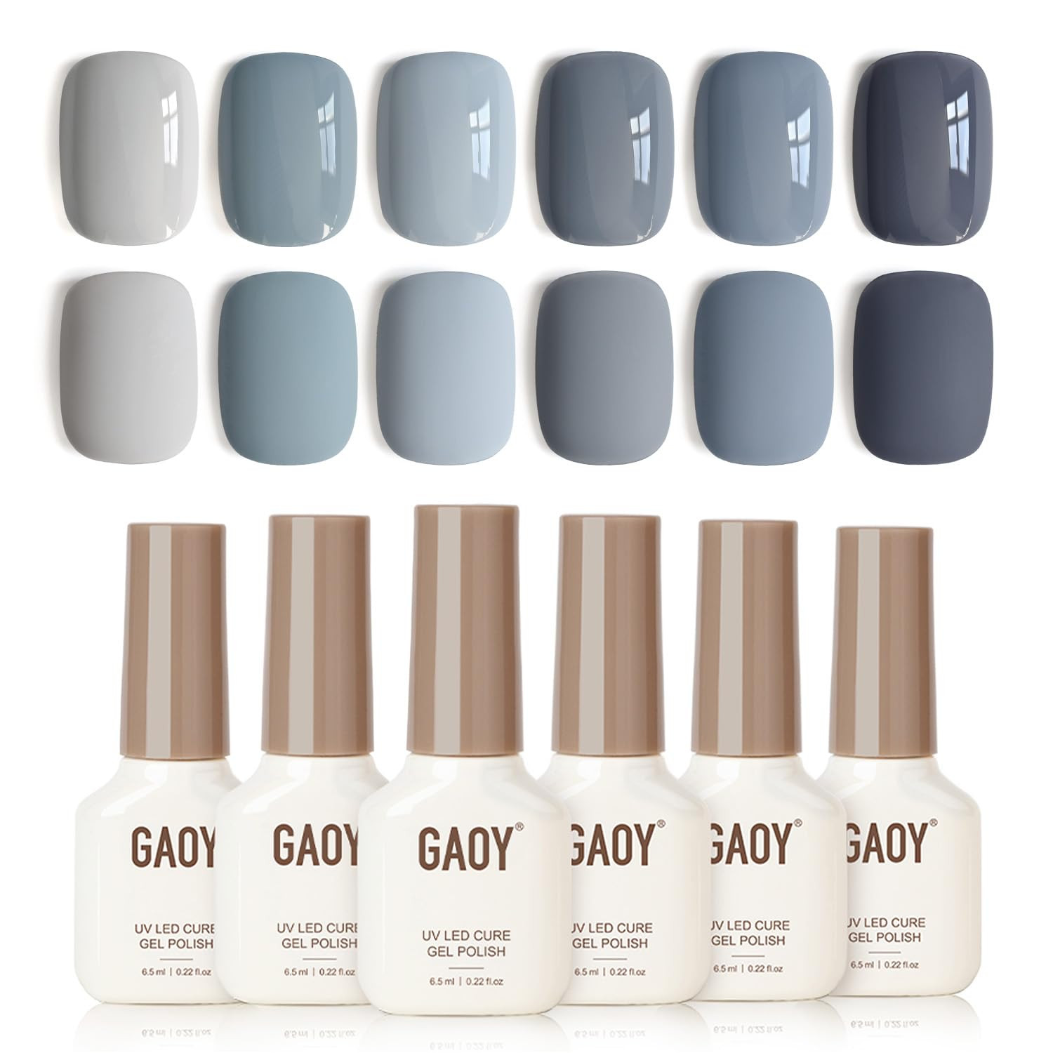 GAOY Dusty Blue Gel Nail Polish Set, 6 Colors Denim Gray Pale UV Gel Polish | Amazon (US)