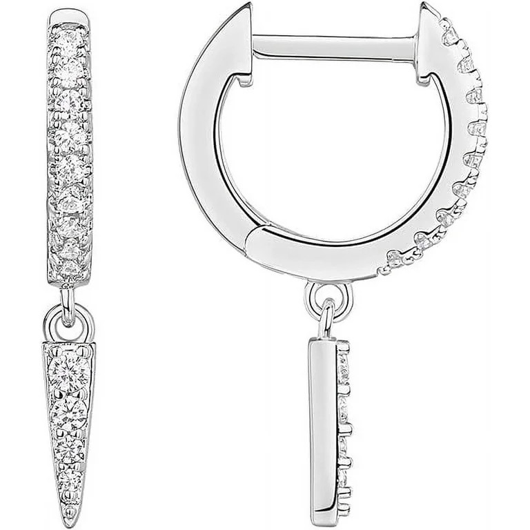 PAVOI 14K White Gold Plated S925 Sterling Silver Post Drop/Dangle Huggie Earrings for Women | Dai... | Walmart (US)
