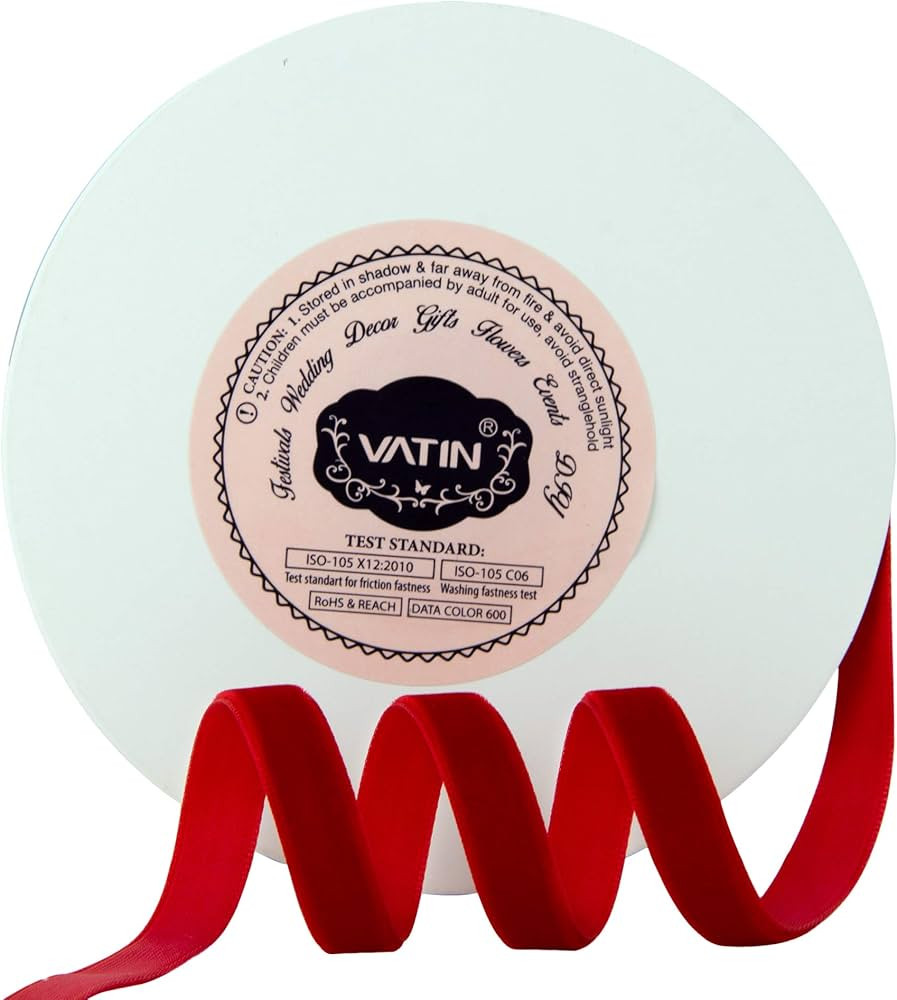 VATIN Red Velvet Ribbon 3/8" Red Premium Plush Velvet Woven Edge Velvet Ribbon for Christmas Tree... | Amazon (US)
