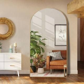 32 in. W x 71 in. H Oversized Classic Modern Arch-Top Full Length Gold Standing Mirror | The Home Depot