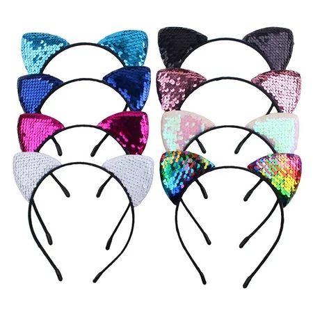 FACI 8pcs Glitter Cat Ear Headband Halloween Masquerade Catwoman Hairband Cosplay | Walmart (US)