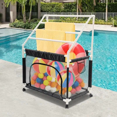 Rolling Pool Noodle Storage Organizer Bin, Mesh Organizer For Swimming Equipments, Pool Storage Bin | Wayfair North America