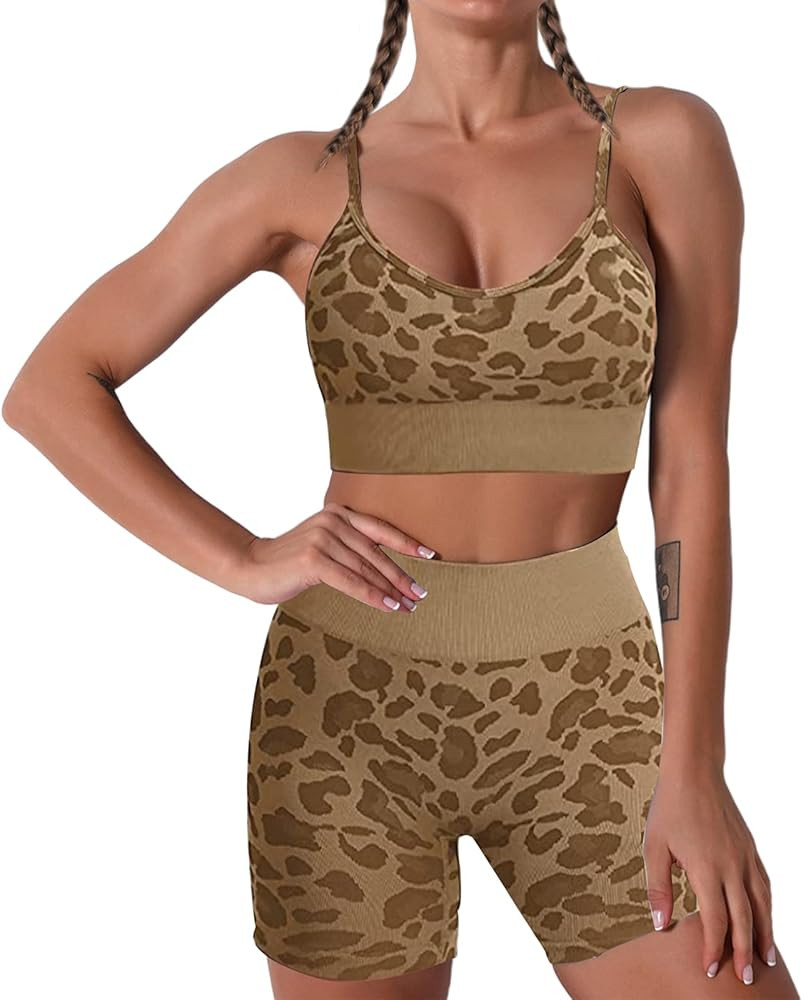 Women Seamless Yoga Set 2 Piece Workout Sport Bra with High Waist Shorts Legging Outfit Tracksuit... | Amazon (US)