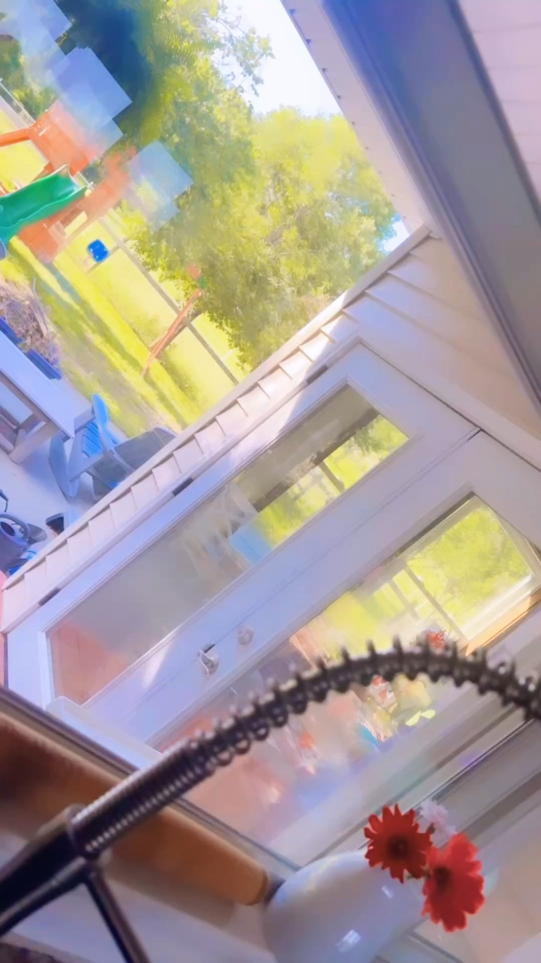my view while I was cooking dinner 🍽️  tonight 🤭… I love that I can see them playing together through the kitchen window 🪟 and into the homeschool 🍎 room hehe 🥰