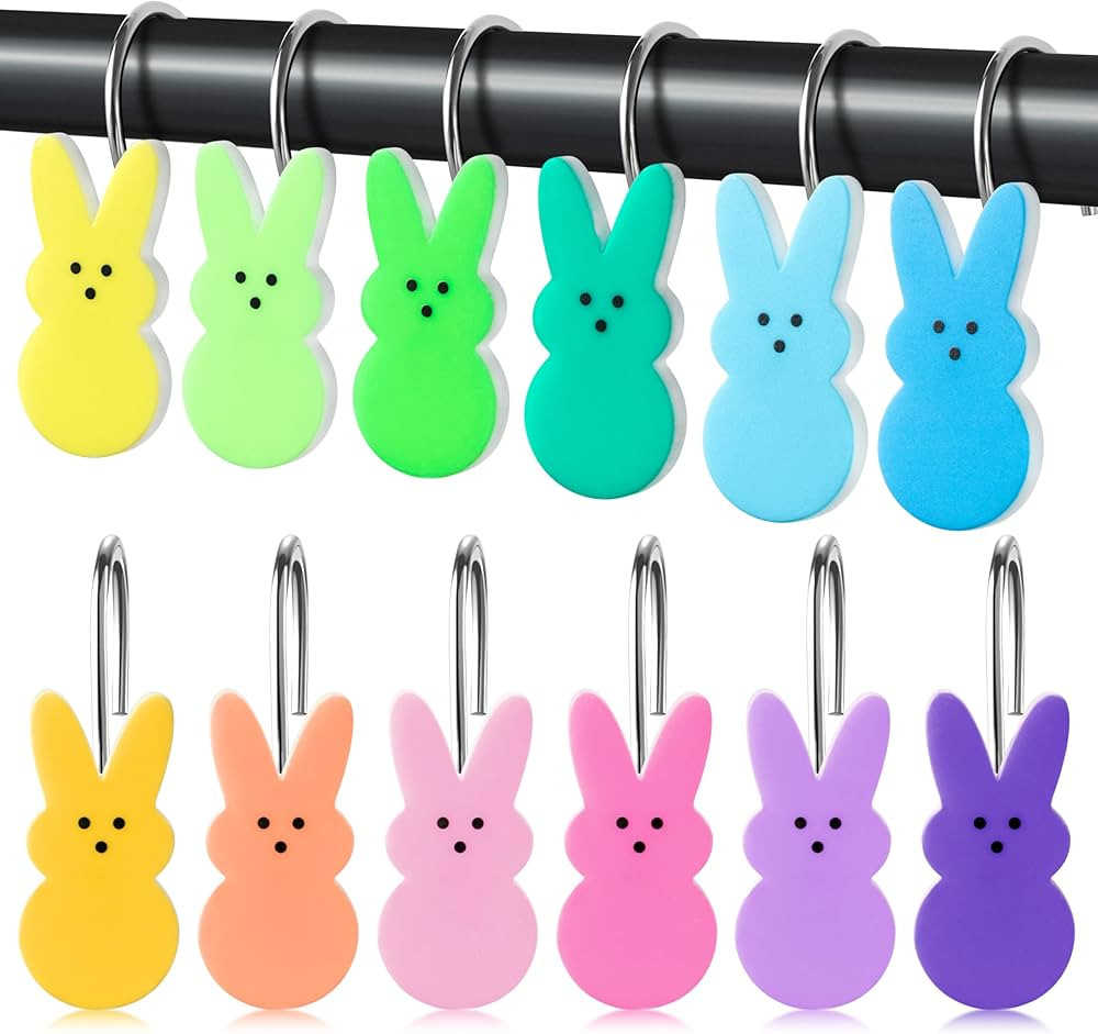 MALLMALL6 12Pcs Easter Peep Bunny Shower Curtain Hooks Metal Rustproof Colorful Cute Rabbit Decor... | Amazon (US)