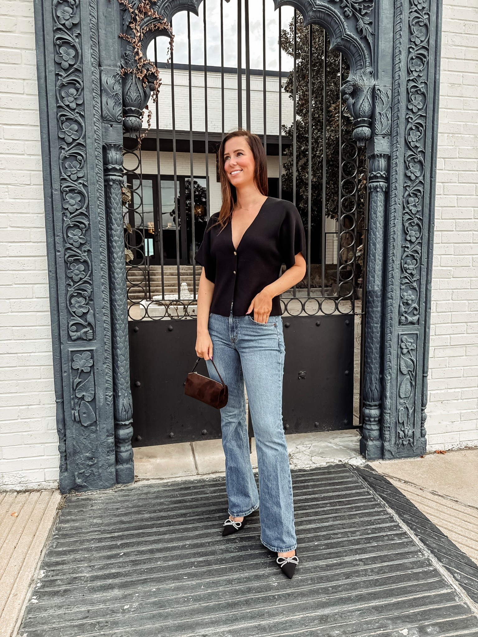 Denim // heels // Amazon // Abercrombie denim // short sleeve sweater // going out tops // under $100 // black heels // bow heels // Miu Miu nappa bag // small bag 

#LTKSaleAlert #LTKootd #LTKFindsUnder100