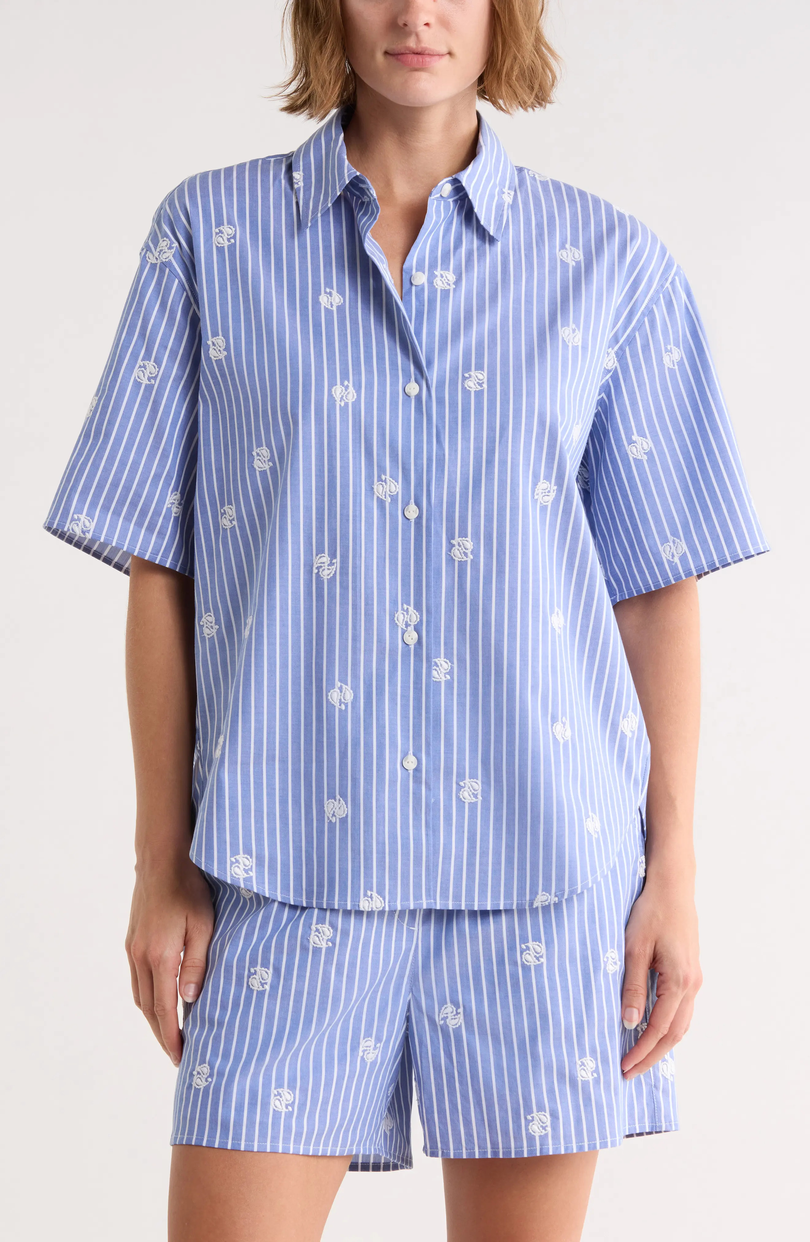 Ella Oversize Embroidered Short Sleeve Button-Up Shirt (Women) | Nordstromrack | Nordstrom Rack