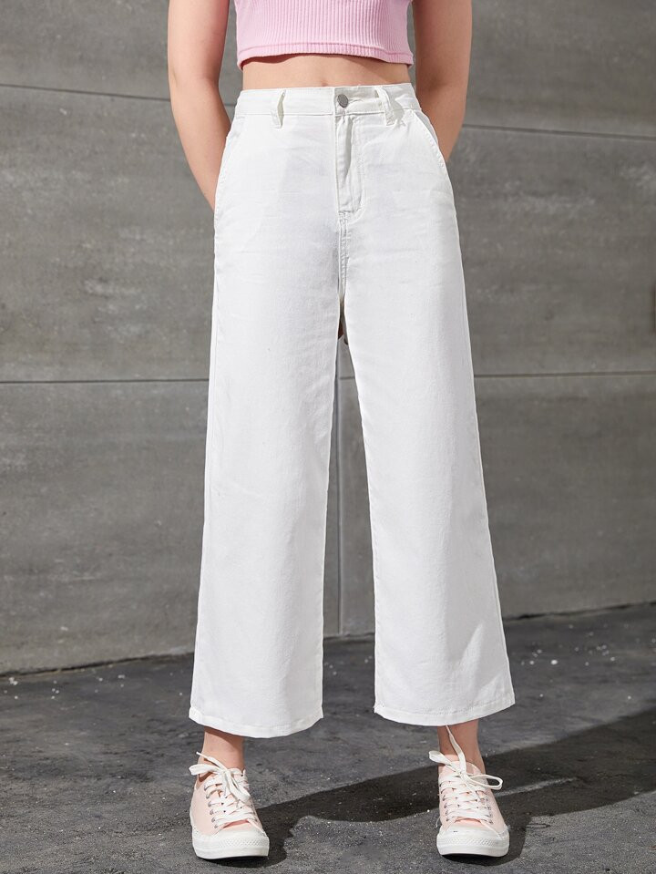 SHEIN Teen Girls Slant Pocket Wide Leg Jeans | SHEIN
