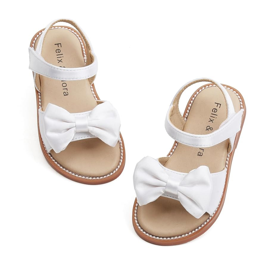 Felix & Flora Toddler Girl Sandals - Flower Girl Dress Shoes Open Toe Little Kid Summer Flats | Amazon (US)