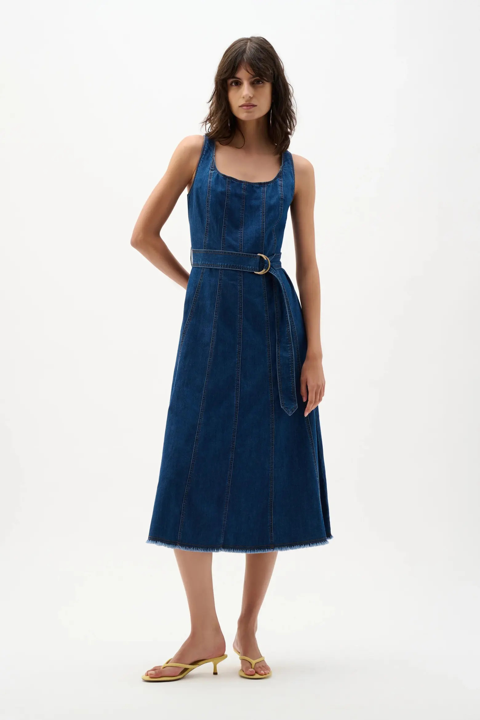 Joseph Ribkoff Denim Fit And Flare Midi Dress With Belt (Women) | Nordstrom | Nordstrom