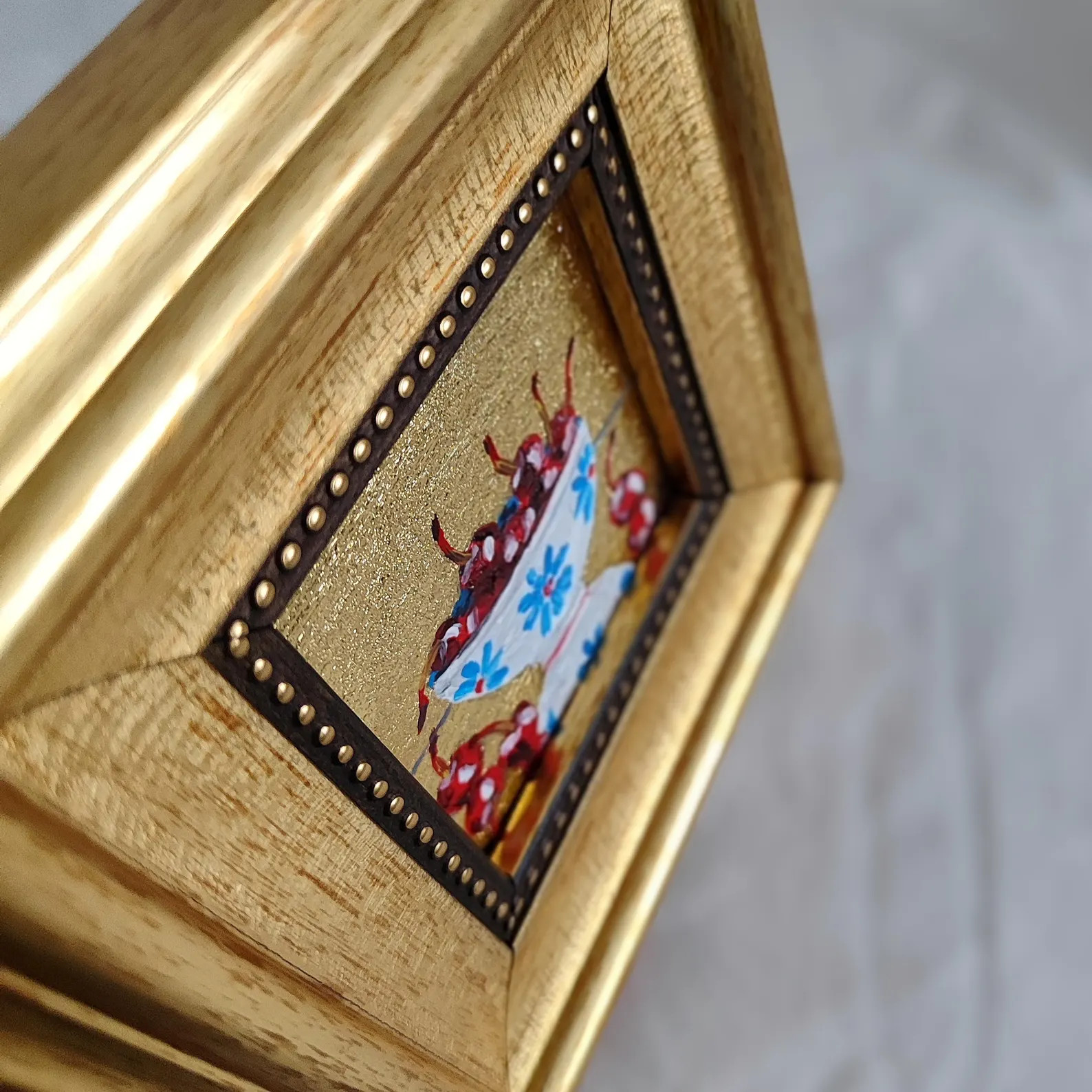 Mini Cherry Still Life Oil Painting: Gold Frame Kitchen Art (5.5x5.5 Inch) - Etsy | Etsy (US)