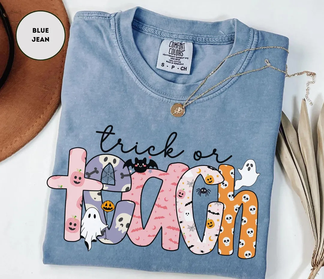 Halloween Teacher Shirt Comfort Colors Trick or Teach Shirt Spooky Teacher T Shirt Teacher Pumpki... | Etsy (US)