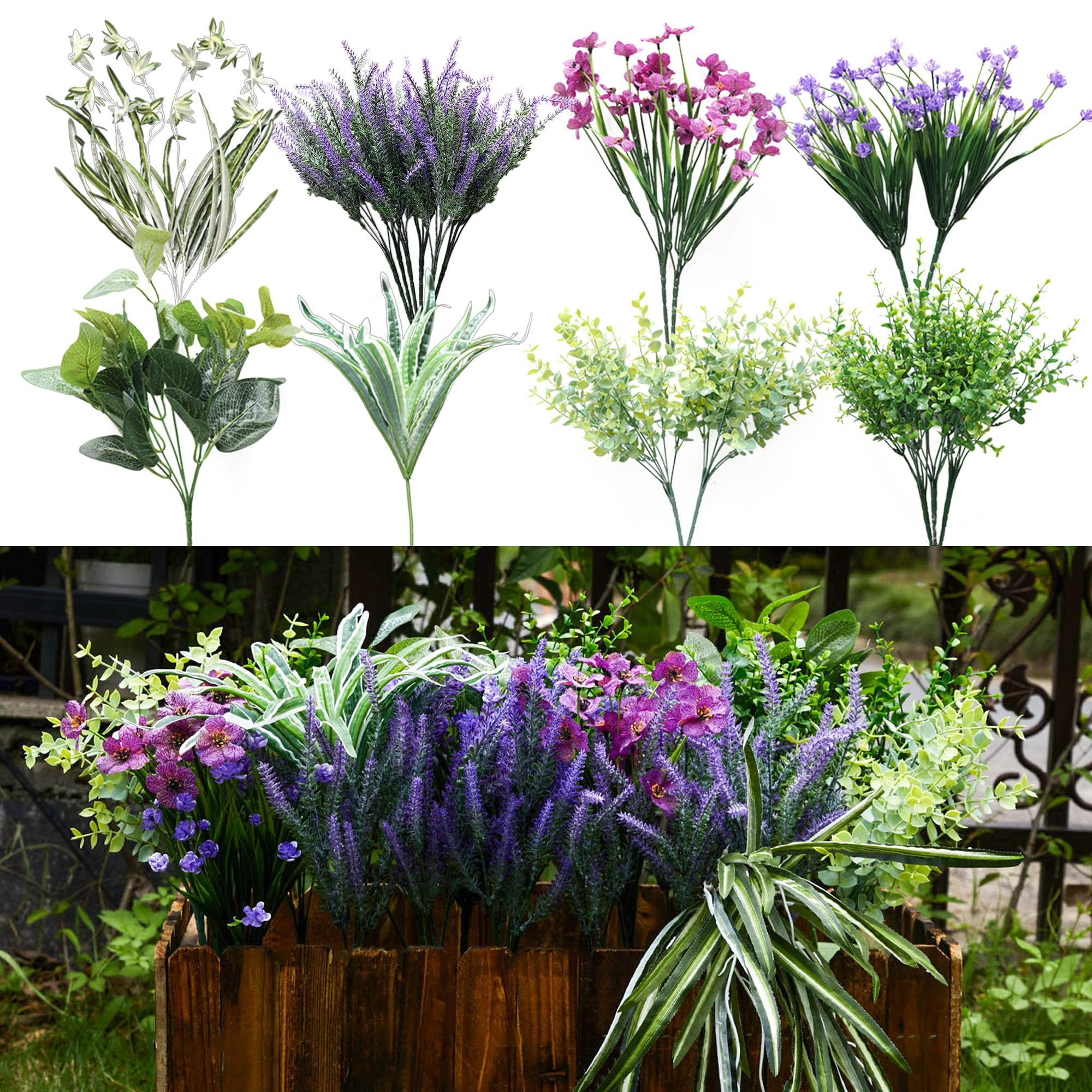 PARTY JOY 19 Bunches Fake Plants Outdoor, Fake Bushes UV Resistant Artificial Lavender Flowers Gr... | Amazon (US)