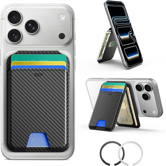 ESR for MagSafe Wallet Stand, RFID Blocking w MagSafe Ring, 5 Card Holder for Phone, Slim Leather... | Amazon (US)