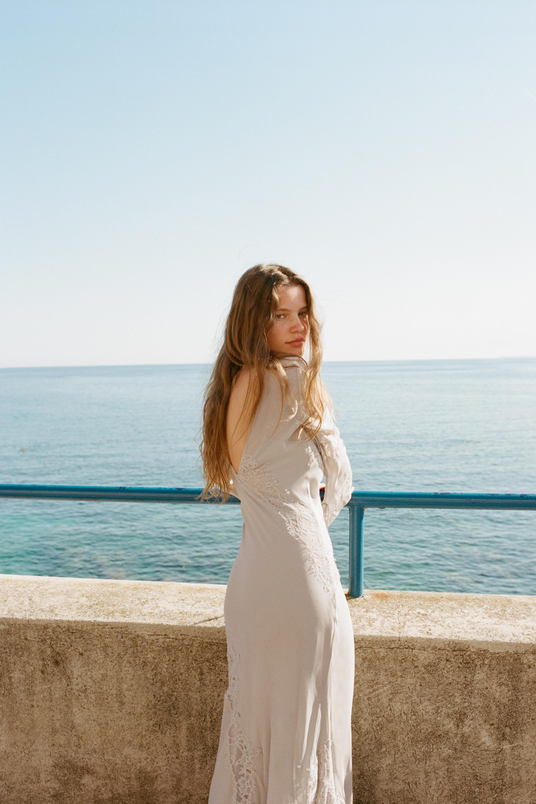 MIDI GEORGETTE DRESS WITH EMBROIDERED LACE | Zara UK