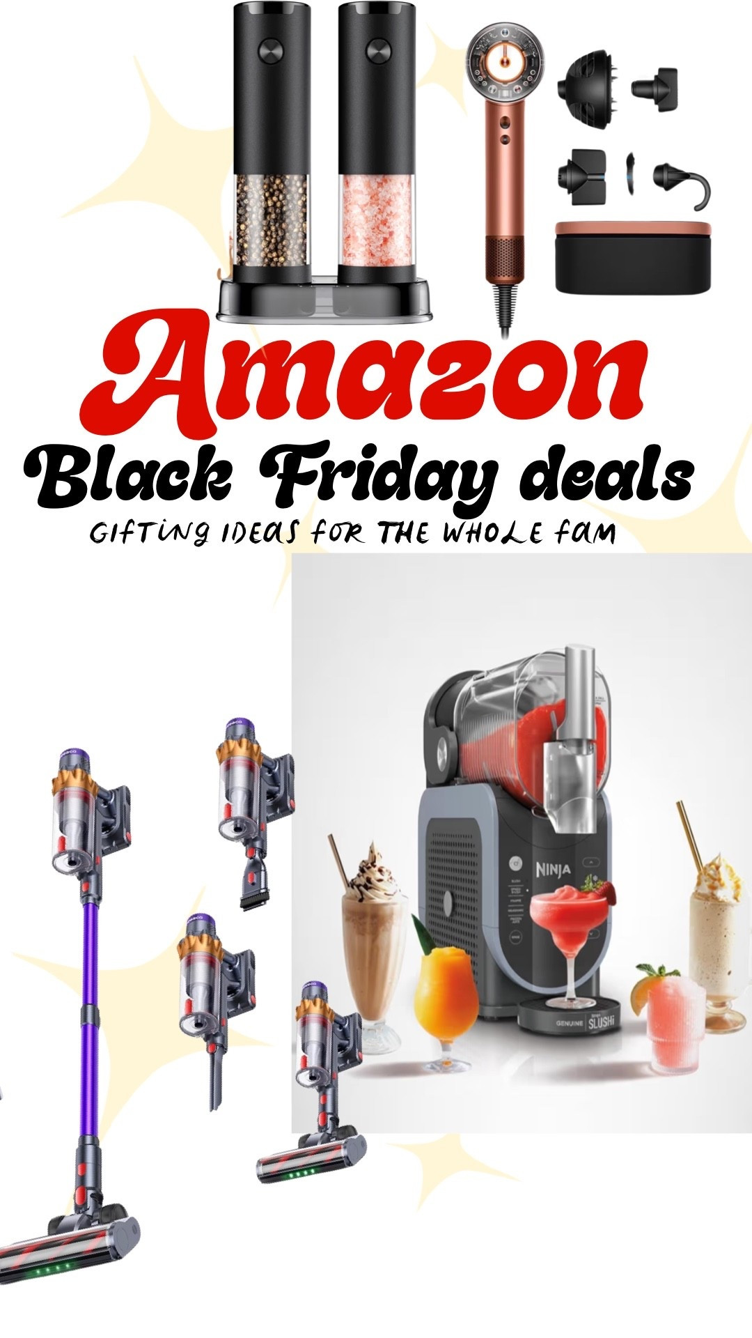 Amazon Black Friday deals!! Dyson cordless vacuum, Dyson hair dryer, ninja slushee machine & electic salt and pepper dispenser 🙌🏼🎄

#LTKGiftGuide #LTKHoliday #LTKSeasonal