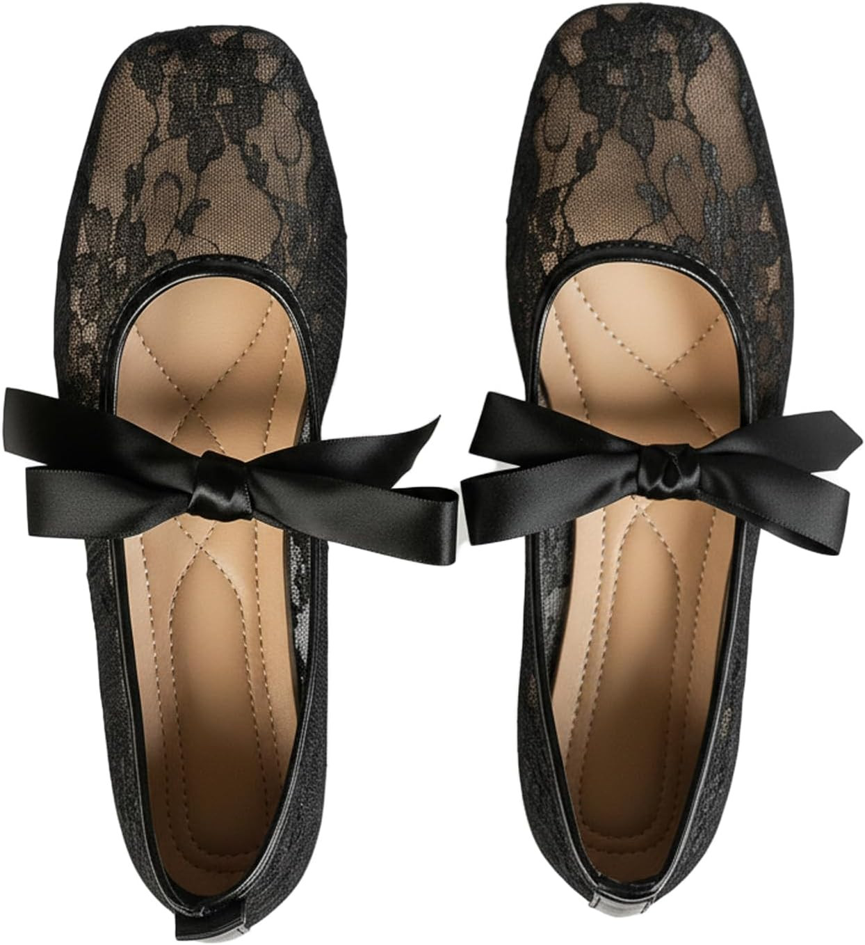 BEAUDRM Women's Polka Dots Mesh Ballet Flats Cute Lace Ballerina Flats | Amazon (US)