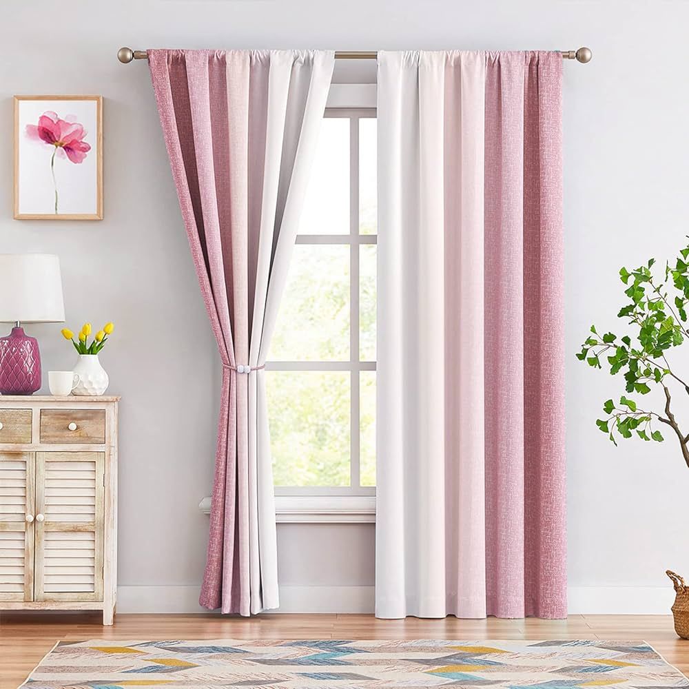 Geomoroccan Ombre Full Blackout Curtains 95 Inches Long, Pink and White 2 Tone Reversible Window ... | Amazon (US)