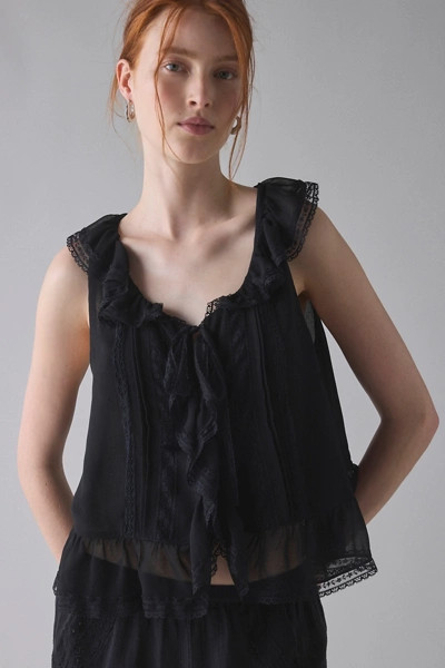 Kimchi Blue Cassie Cascading Ruffle Lace Trim Sleeveless Blouse | Urban Outfitters (US and RoW)